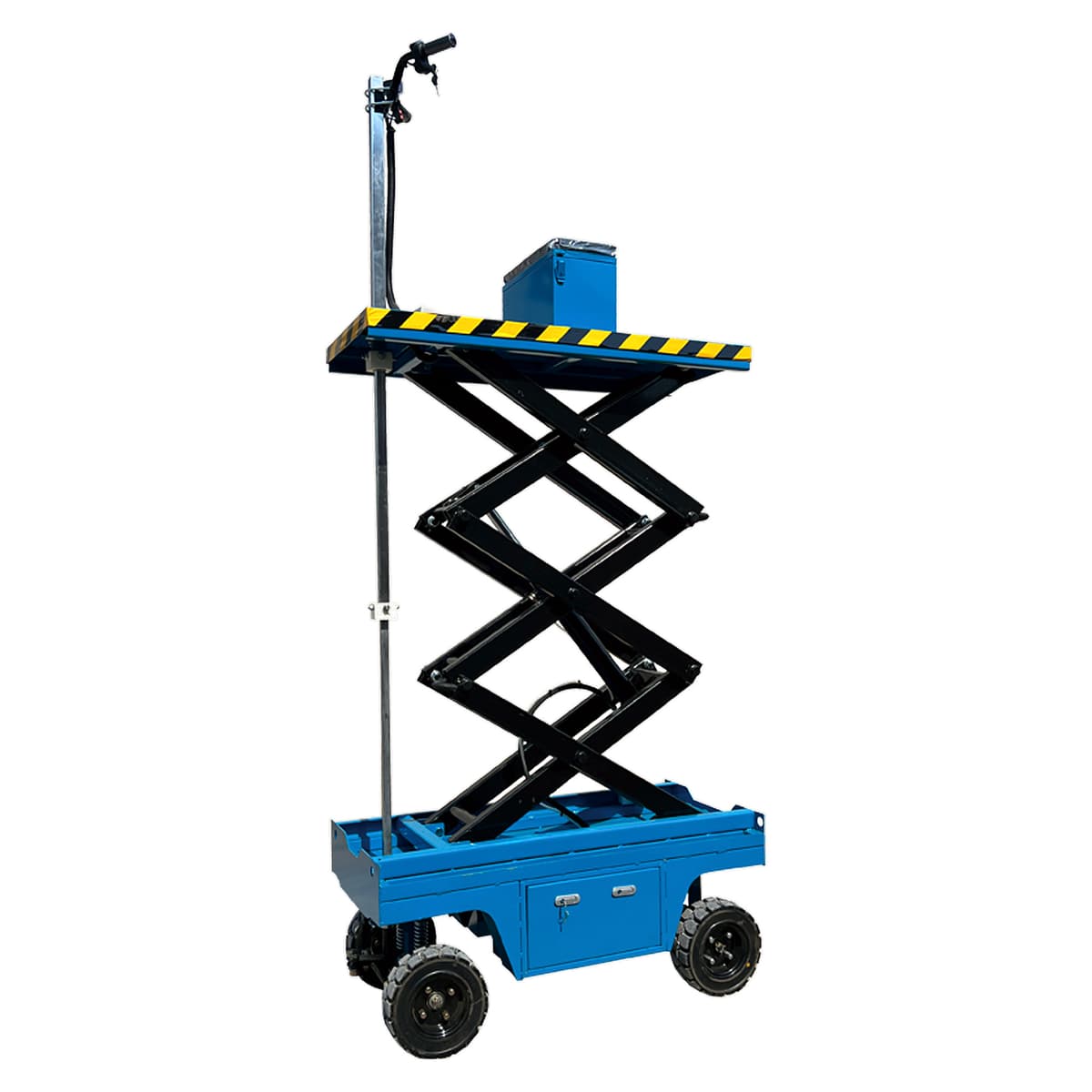 Solid rubber tyres and a narrow chassis on a DINGXIN poultry house lift